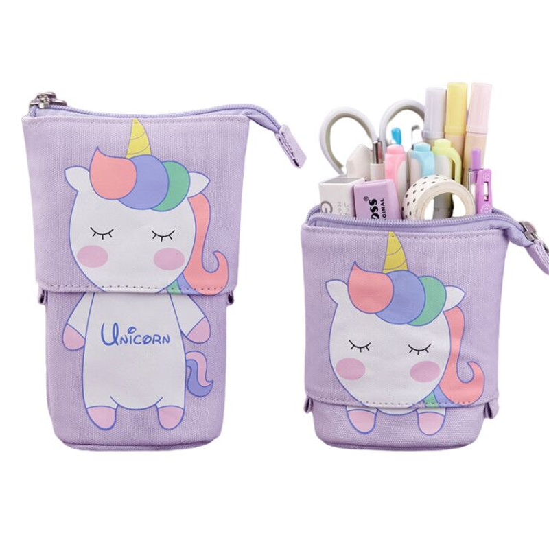 ShopPeekatoy™ Cartoon Cute Cat Pencil Pouch Canvas Pen Bag Standing Stationery Case Holder Box for Student