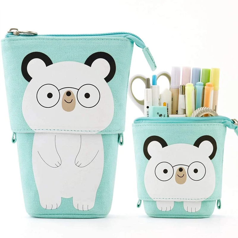 ShopPeekatoy™ Cartoon Cute Cat Pencil Pouch Canvas Pen Bag Standing Stationery Case Holder Box for Student