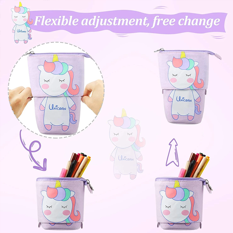 ShopPeekatoy™ Cartoon Cute Cat Pencil Pouch Canvas Pen Bag Standing Stationery Case Holder Box for Student