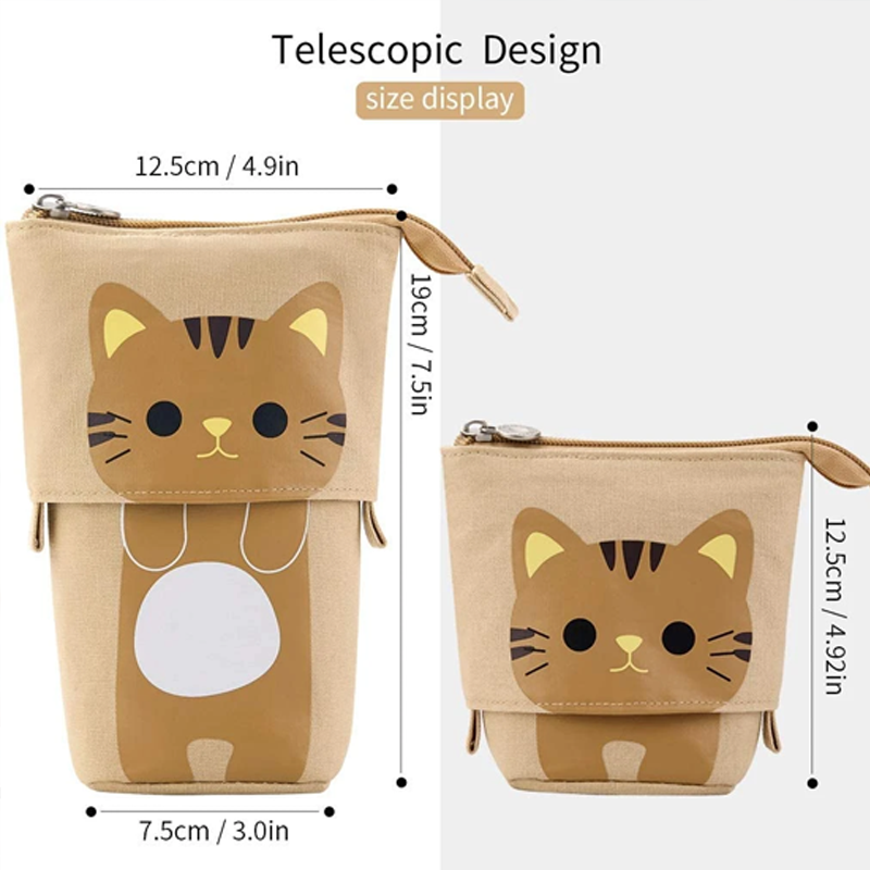 ShopPeekatoy™ Cartoon Cute Cat Pencil Pouch Canvas Pen Bag Standing Stationery Case Holder Box for Student