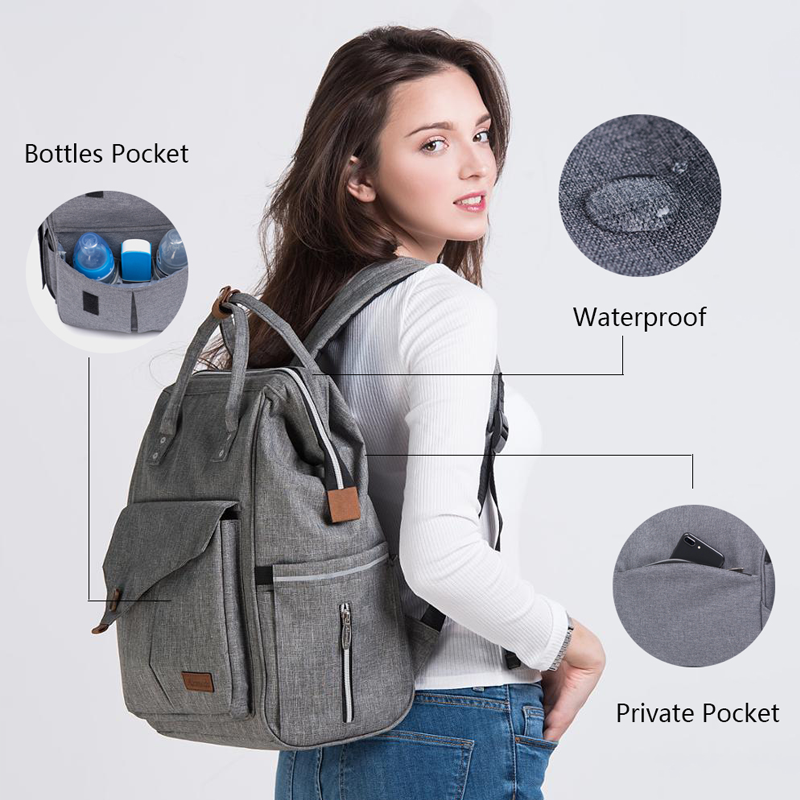 Waterproof Polyester Cloth Diaper Bag Backpack Large Capacity, Waterproof Multifunctional Maternity